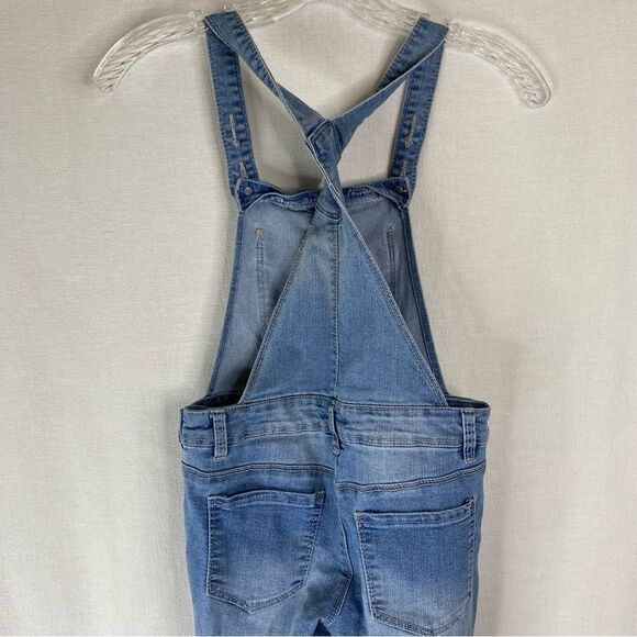 5/$25 Squeeze Blue Denim Girls Distressed Raw Hem Overall Jeans Pockets 10 - Picture 7 of 10